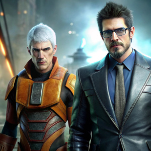 Gordon Freeman from Half life 2 stands next to Vergil from devil may cry 