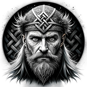 walhalla, viking warrior,  runics face, black work, white backrounds