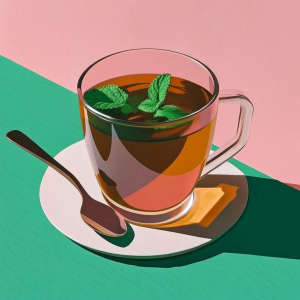 illustration thé à menthe à la marrocaine avec de la menthe et la théière marrocaine qui verse le thé 