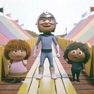 Animated movie poster featuring Freddie as F.R.O.7, a brave superhero character. Set against a vibrant, colorful backdrop, Freddie is flanked by diverse cartoon companions.