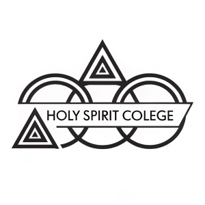Modern logo design for Holy Spirit College. Geometric shapes, black and white color scheme, bold and simple text.