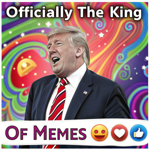 Instagram post featuring Donald Trump. Psychedelic background. Caption: 'Officially the king of memes'. Comments section filled with user engagement.