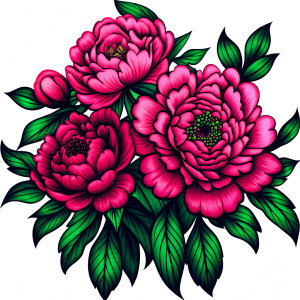 illustration of several peonyas with thick strokes 
Ukiyo-E Japanese print style  
