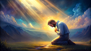 man on his knees, praying to god
