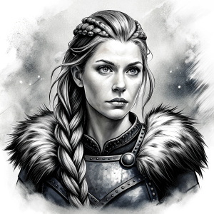 shieldmaiden perfect realistic art, high-definition, high-definition grey and black, white background 