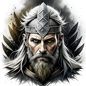 walhalla, viking warrior,  runics face, black work, white backrounds