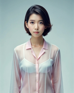 1girl, 28-year-old Korean actress IU, has short hair, wears an unbuttoned transparent pajamas, revealing a pink plump upper body, bed background: 1.2, collarbone, 45℃ looking at the audience, ((perfect body proportions)), (lying half-body Scene: 1.1), beautiful mature, grinning, deep shadow, <lora:DetailedEyes_xl_V2:1>, 64k, ((fidelity: 1.2)) <lora:neg4all_bdsqlsz_xl_V7:1>, (super delicate oval face)), ( (Beautiful eyes with long eyelashes,((Leica RAW photo)), ((Super fair skin)),((Super real fa