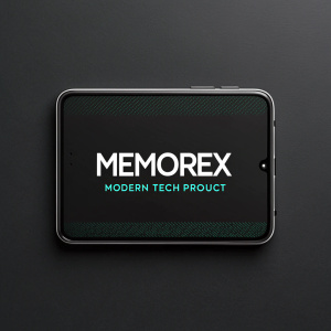 Memorex logo and stylish text on sleek black background. Digital marketing image for modern tech product.