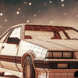 A detailed wireframe illustration of a sleek Toyota AE86 car, reminiscent of Initial D's style. Set against a starry night backdrop.