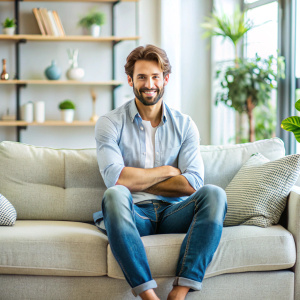 guy sitting on the couch at home