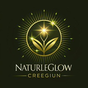 logo NatureGlow" Косметическая компания, использующая натуральные ингредиенты. Идея логотипа: Логотип может быть изображением листа растения, окружающего сверкающим гало, чтобы привлекать натуральность и здоровый блеск.