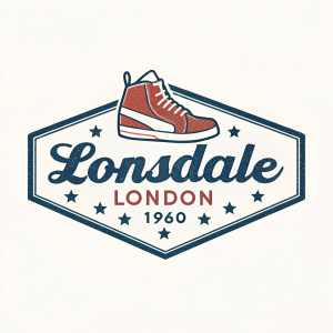 Vintage logo designs for Lonsdale, founded in London, 1960. Flat illustration style, bold script