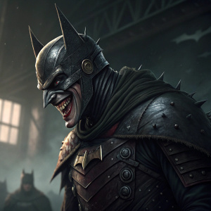 Dark, digital artwork of The Batman Who Laughs. Menacing look, detailed illustration