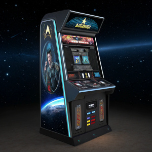 Star Trek: Against All Odds slot machine featuring IGT technology. Bonus round plunges players into a futuristic space mission. Dark color scheme with vibrant holographic accents. Players navigate through cosmic anomalies to unlock special rewards.