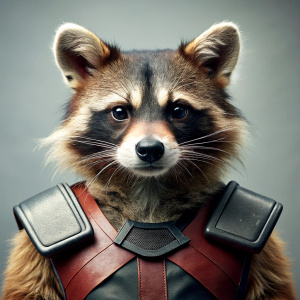 A raccoon wearing a Marvel thor