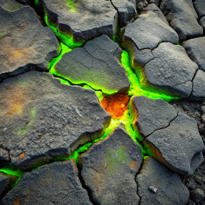 slightly cracked stone texture with some green lava in the cracks