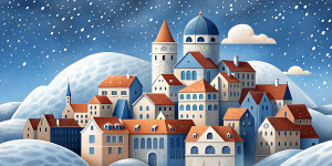 White illustration,  Marek Brzozowski style, structural aesthetics, a lot of historical prague houses, huge ocean and cosmic sky, white, gain paper, grainy texturing paper