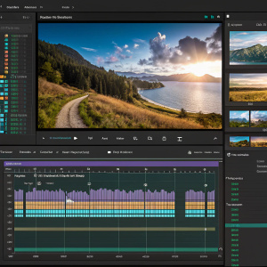 Screenshot of Adobe Premiere Pro project. Video timeline, effects panel, and media browser open.