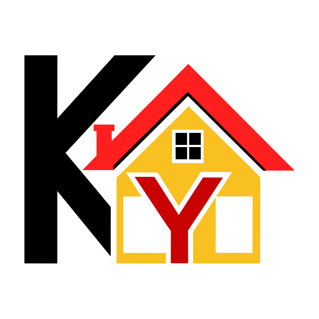 The letters KY and the house are made into a logo