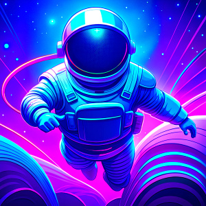 flying astronaut in the space, the style of retrofuturism

