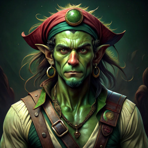 young looking slightly green skin Half-orc royal navy mercenary pirate in basic pirate gear contemplating revenge