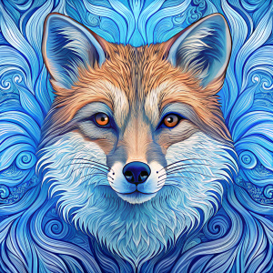 Blue and white fox face, vector, 8k, procreate patterns[Random].Seamless.
