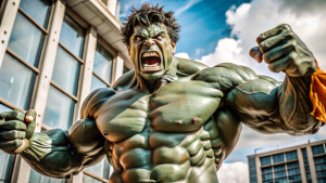 Orange Incredible hulk flexing and screaming