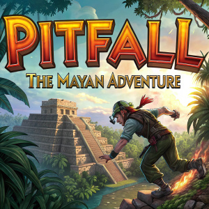 A promotional poster for the video game 'Pitfall: The Mayan Adventure'. Vibrant colors and adventurous fonts
