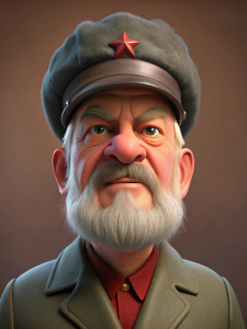 portrait of an old man, collective image, Lenin's cap, Stalin's nose, Brezhnev's eyebrows, Marx's beard, animation