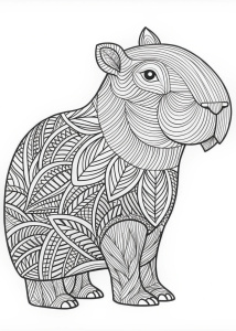 A capybara with pattern inside of it, coloring book for teens, thick lines, clean  line art, simple line art, full body, simple  white background, no gray color