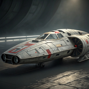 High-resolution digital artwork showcasing a damaged Colonial Viper MK2 from Battlestar Galactica. Weathered, silver body with red highlights. Dark, abstract background with dramatic lighting