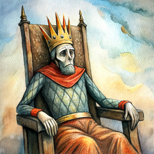 dying king on a throne