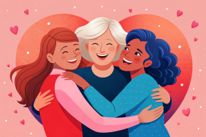 Women of different ethnicities together. Flat vector illustration.