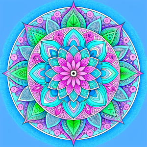 un cuadro redondo con un estilo zzentangle, en modo calidoscopio que inspire tranquilidad  y serenidad al observar la imagen para meditar,en colores pasteles