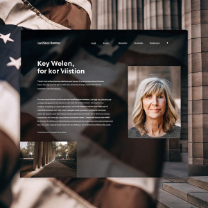 Campaign website for Karyn Lathan. Modern layout with clear, concise messaging. Focuses on key initiatives and her vision for Arizona. Professional headshot of Karyn, middle-aged, blonde, styled hair. Patriotic design with American flag elements.