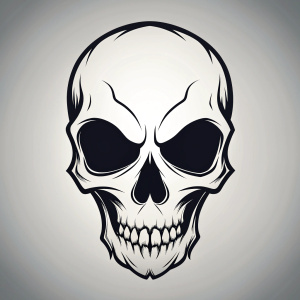 Black and white skull tattoo design on a white background.