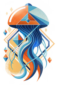 Contour Tattoo: Jellyfish with a modern twist with abstract elements, cubism style