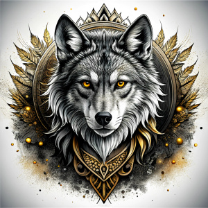 Nordic Godness Ylva She-Wolf - perfect realistic art, high-definition grey and black, white background tattoo design