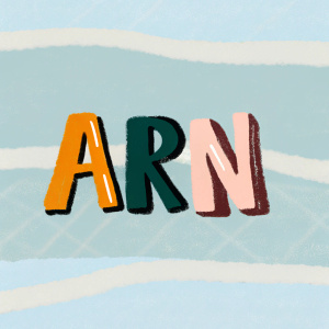 Eye-catching logo for digital news site ARN. Colors blend in a vibrant mix: orange 'A', blue 'R', pink 'N'. Stylish, memorable design.