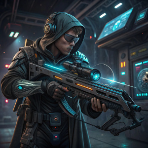 Nicolas Rodriguez's futuristic crossbow, resembling a high-tech weapon. In a sci-fi setting.