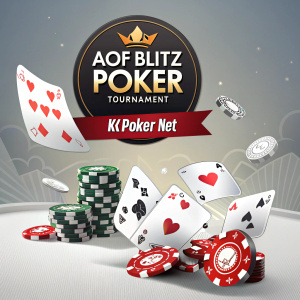 Advertisement for AOF Blitz Poker Tournament on KKPoker.net. Highlighting the website logo and total prize pool.
