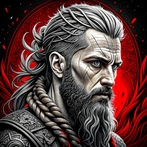 Nordic ragnar - perfect realistic art, high-definition grey and black, white background tattoo design