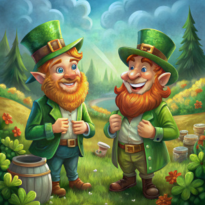 leprechaun is talking to another leprechaun