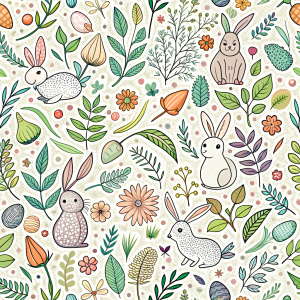 easter minimalist doodles seamless pattern tile, white ground