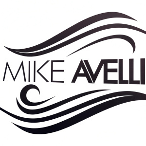 Logo for Mike Avelli. Black wavy lines, white background, bold modern font.