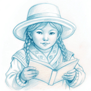 Andean child reads a book