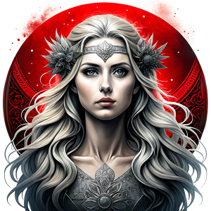 Saga, The Seer - Nordic Goddess of Sagas & Myths perfect realistic art, high-definition grey and black, white background tattoo design