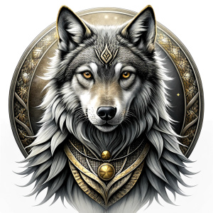 Nordic Godness Ylva She-Wolf - perfect realistic art, high-definition grey and black, white background tattoo design