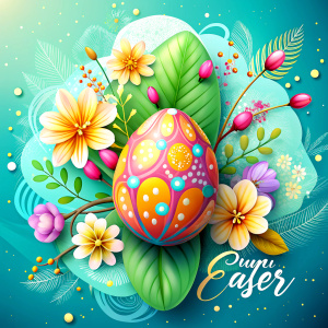Vector Illustration of Happy Easter Holiday with Painted Egg and Flower on Abstract Background. International Celebration Design with Typography for Greeting Card, Party Invitation or Promo Banner