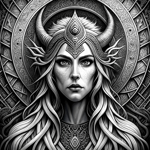 Hel – nordic godness - perfect realistic art - high definition - grey and black tattoo design - white background 